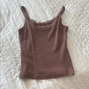 Hollister Brown Camisole with Lace Trim